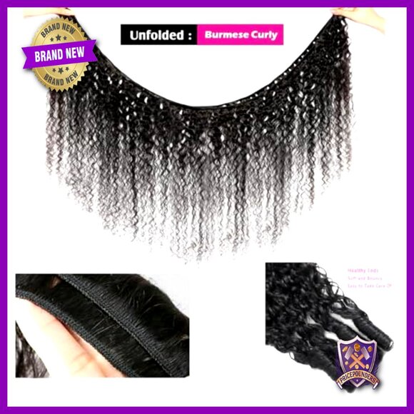 Burmese Curly Human Hair Extensions 18-22 Inch 3 Bundles Water Wave main image 5